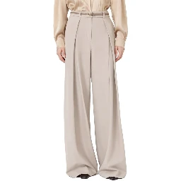 Beige Elastane Casual Pants