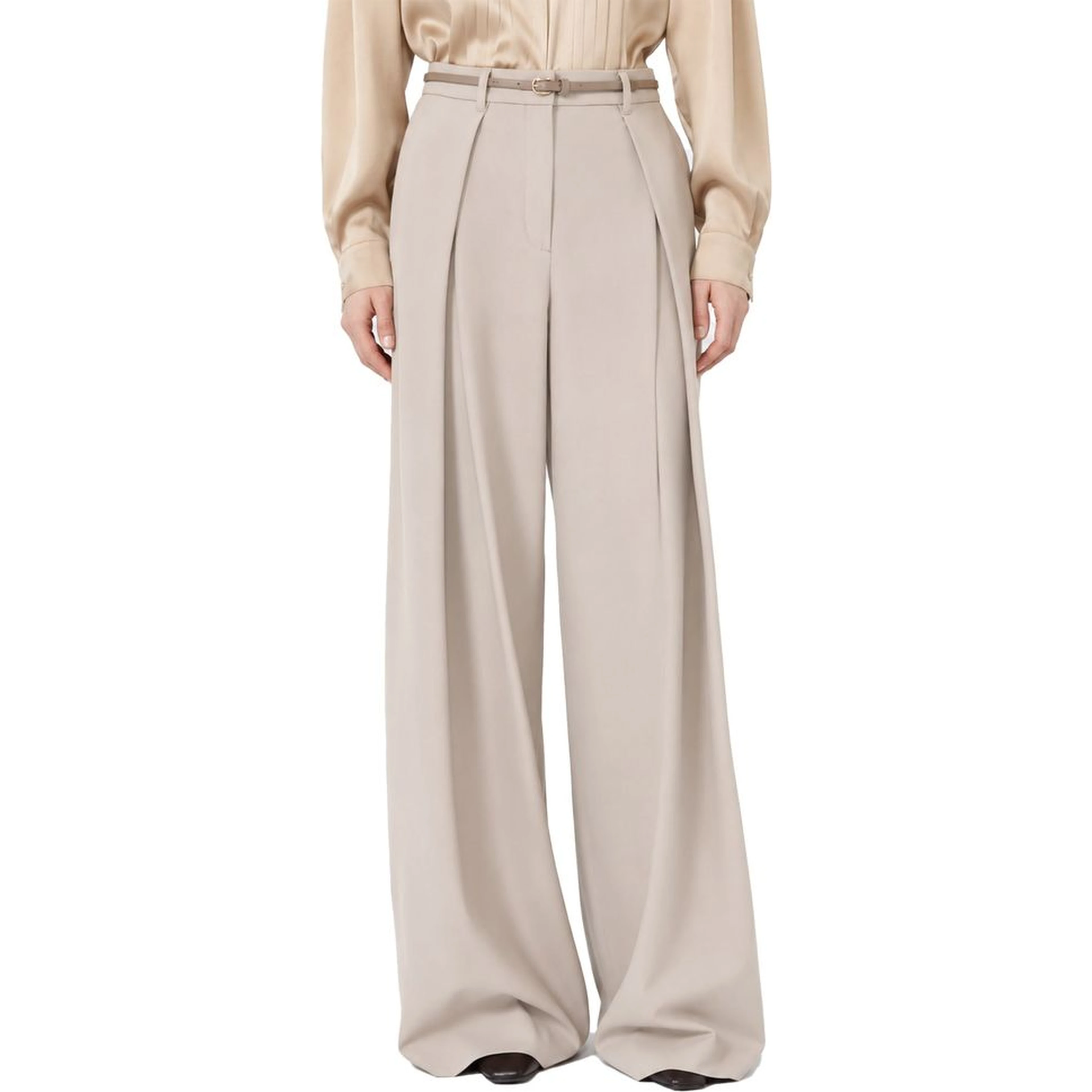 Beige Elastane Casual Pants