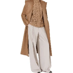 Beige Elastane Casual Pants