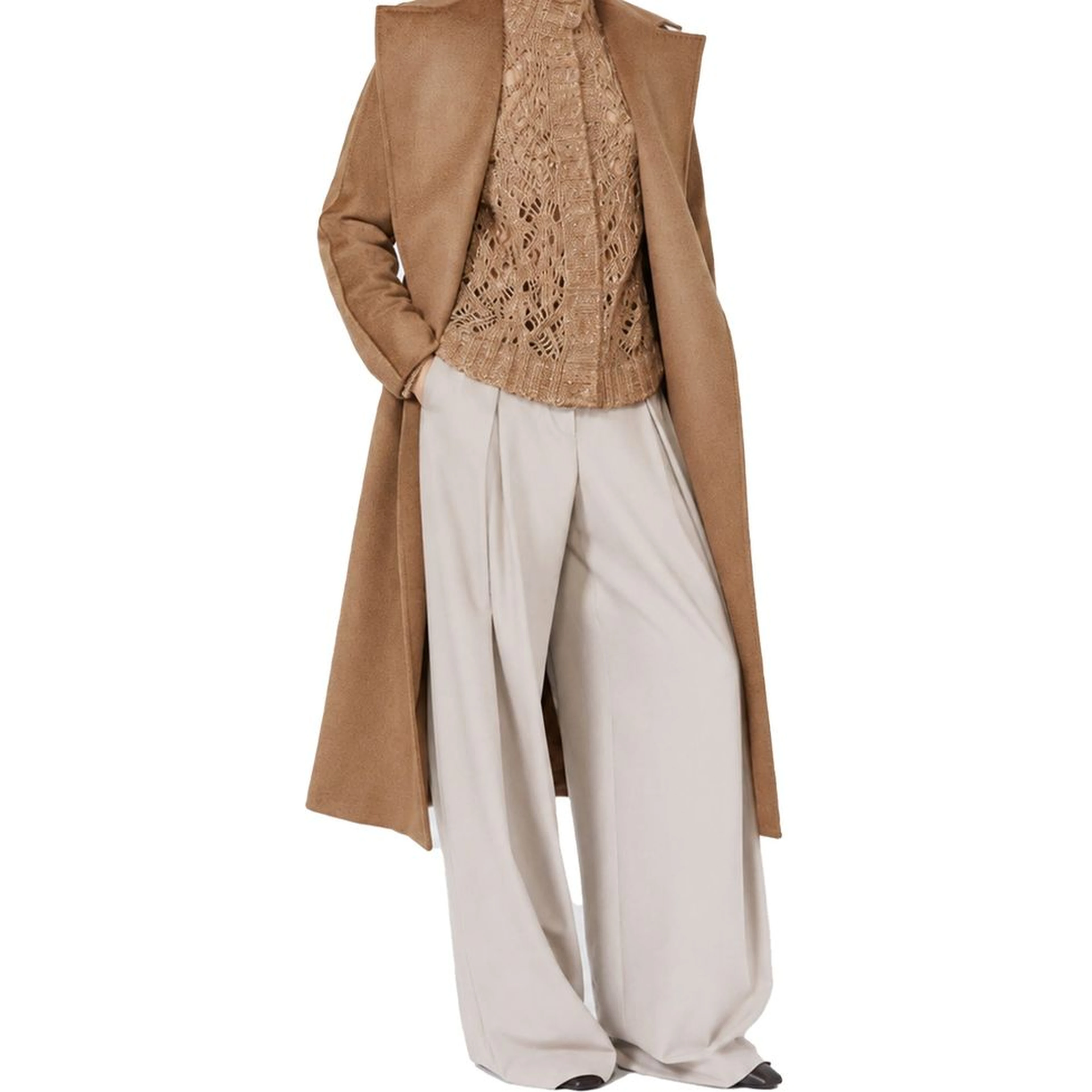 Beige Elastane Casual Pants