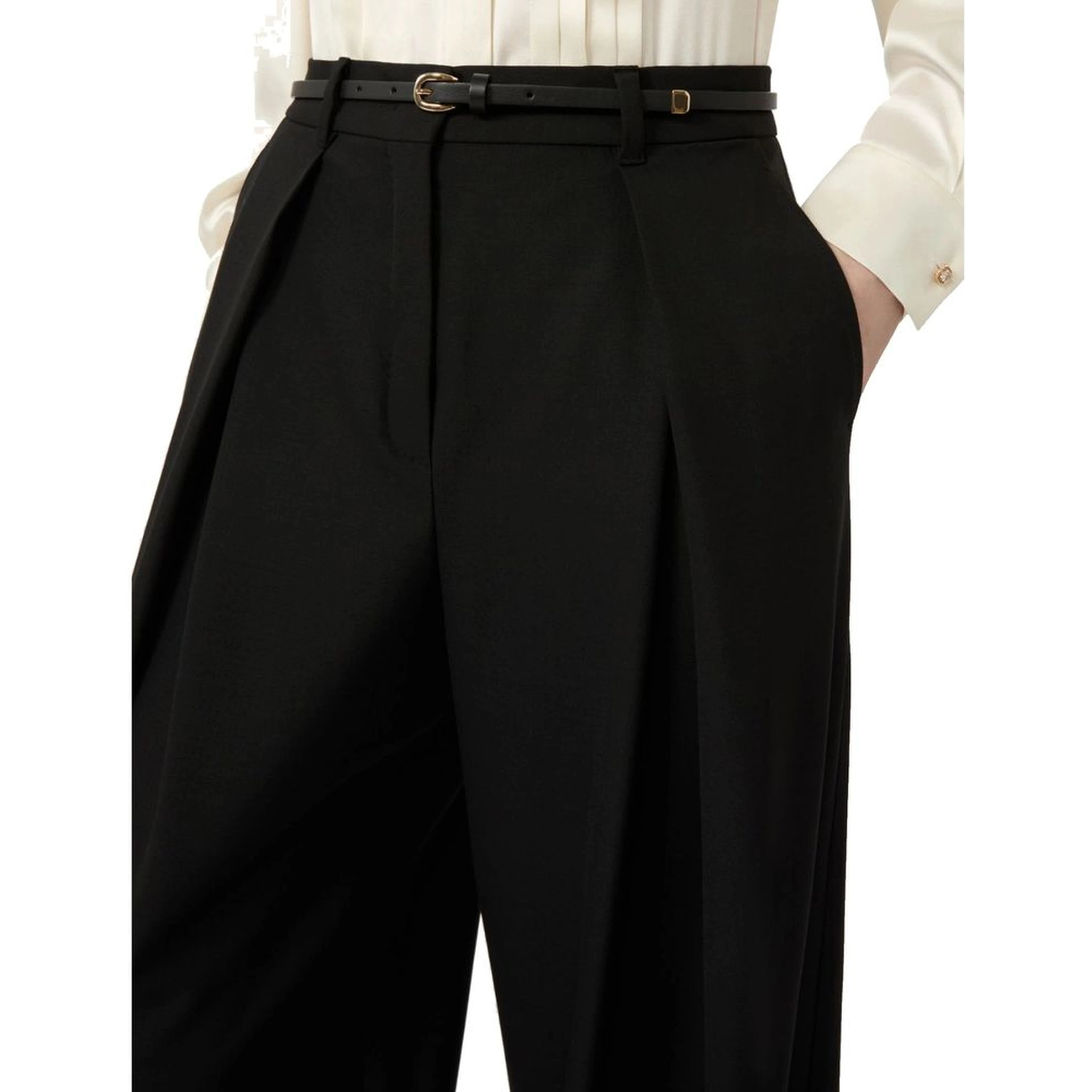 Black Elastane Casual Pants