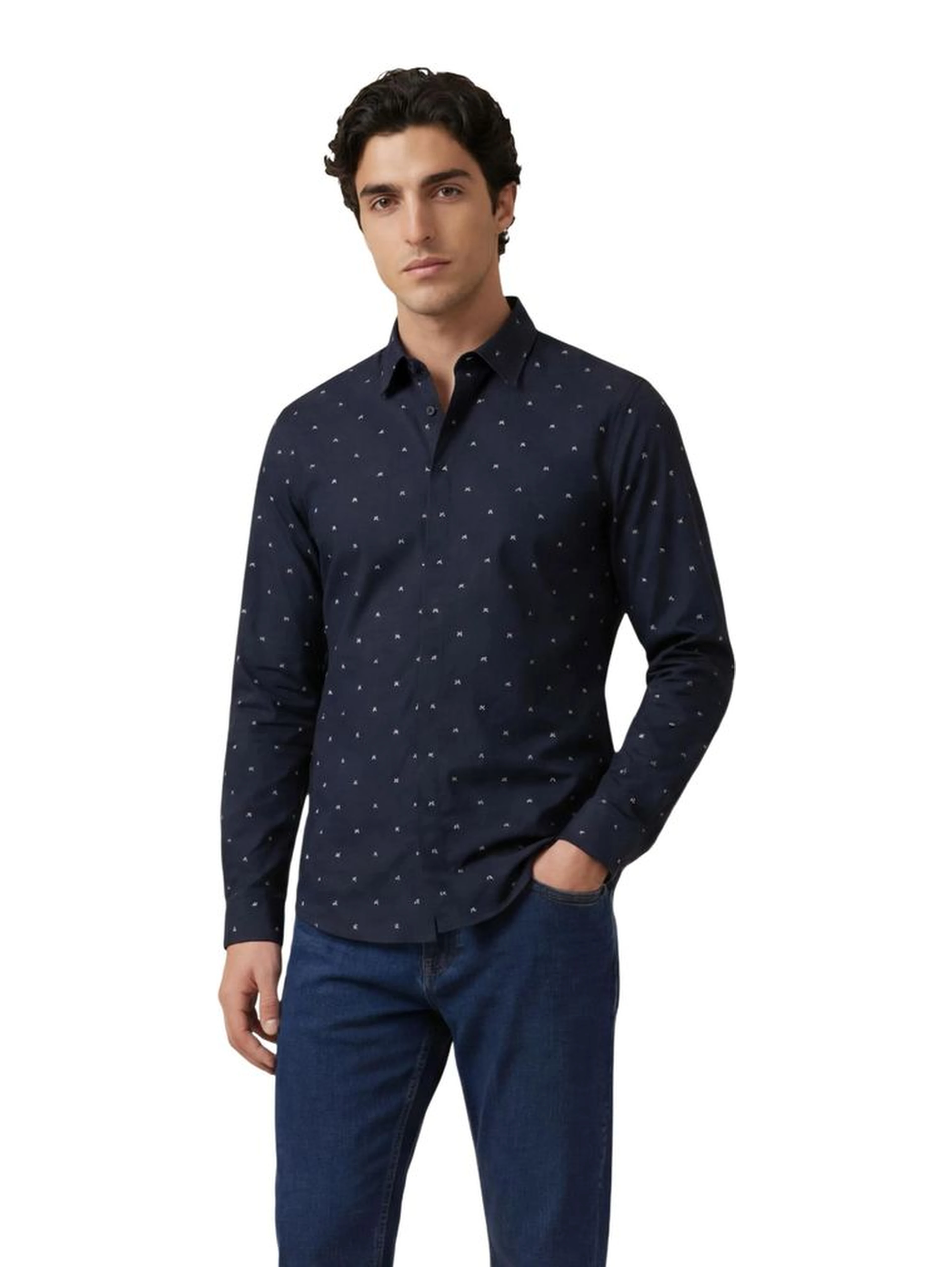 Blue Cotton Pattern Shirt