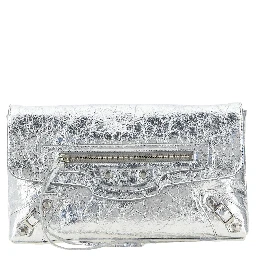 Silver Lamb Leather Clutch Bag
