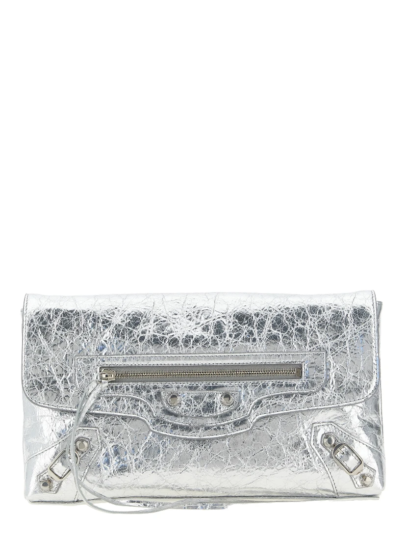 Silver Lamb Leather Clutch Bag
