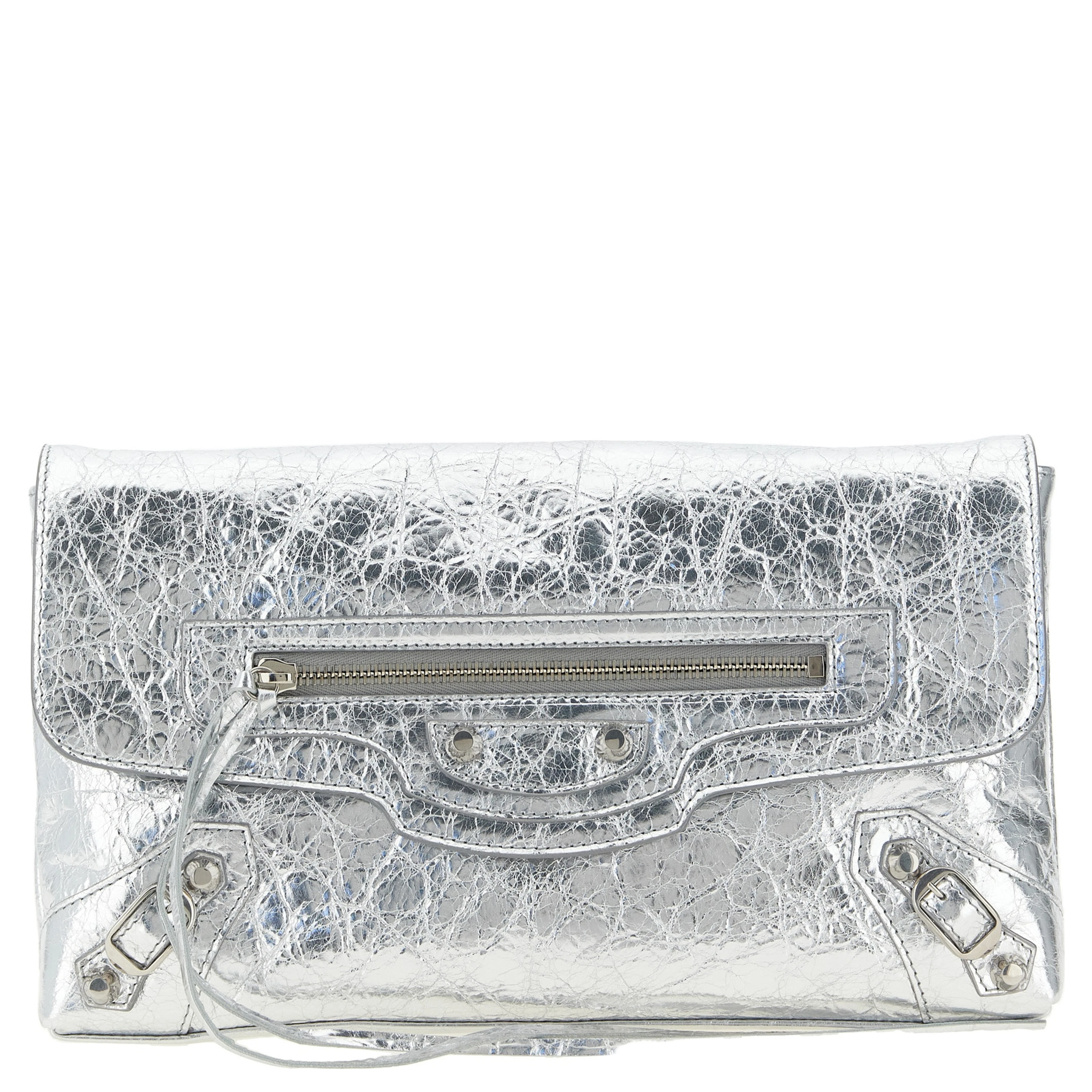 Silver Lamb Leather Clutch Bag