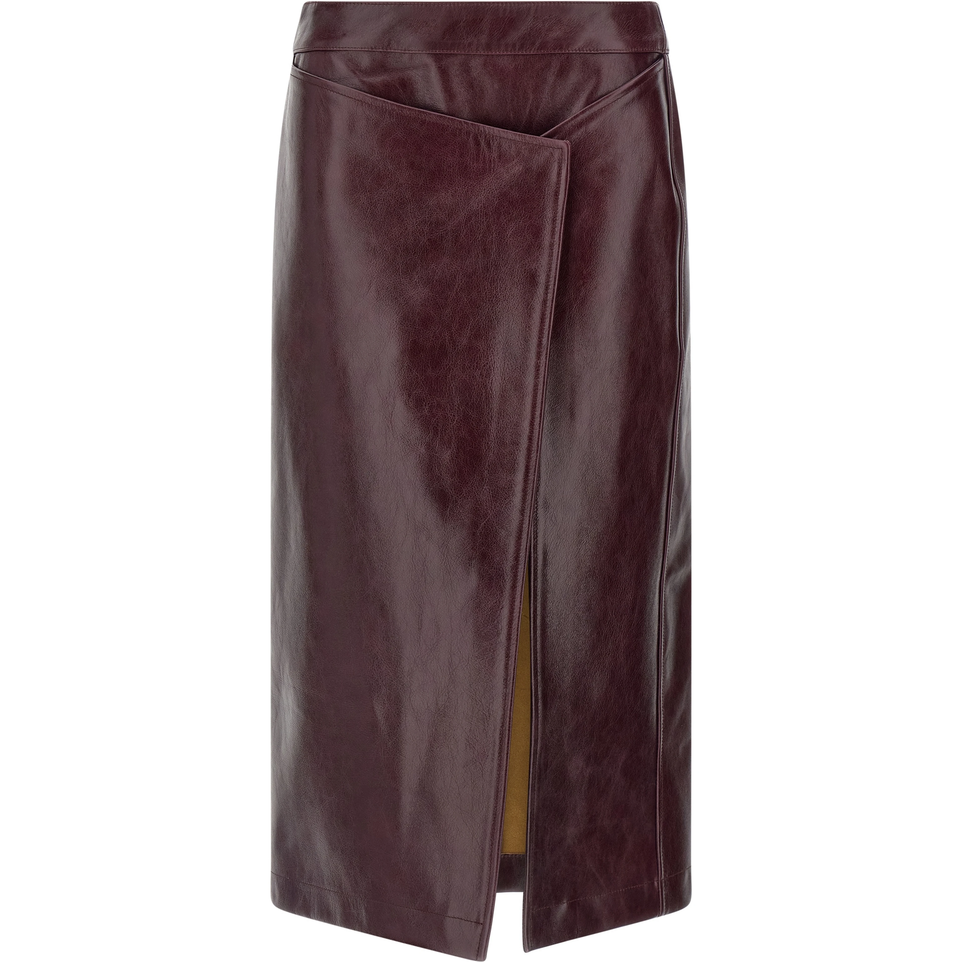 Bordeaux Cowhide Midi Skirt
