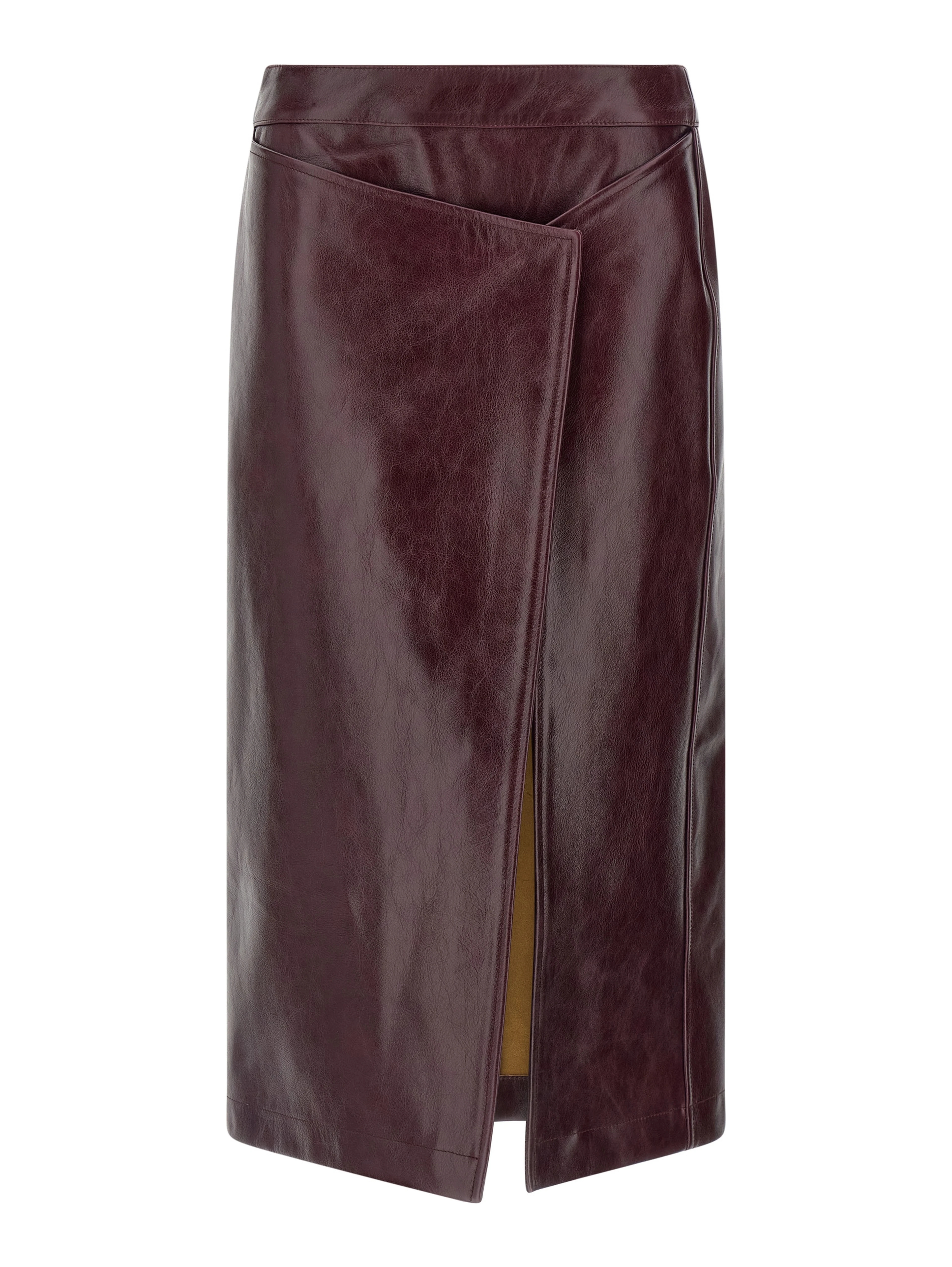 Bordeaux Cowhide Midi Skirt