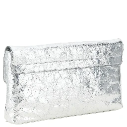 Silver Lamb Leather Clutch Bag