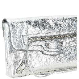 Silver Lamb Leather Clutch Bag