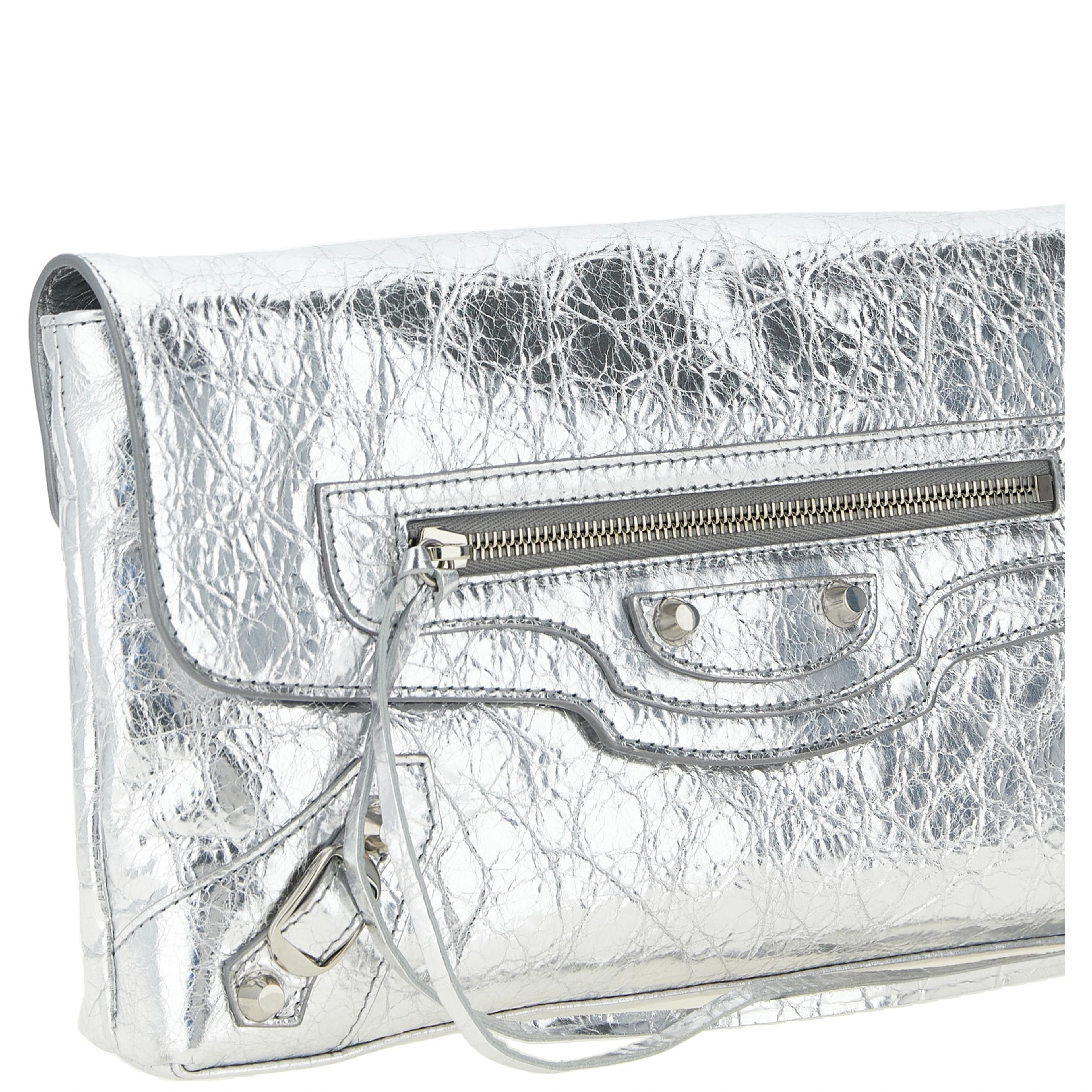 Silver Lamb Leather Clutch Bag