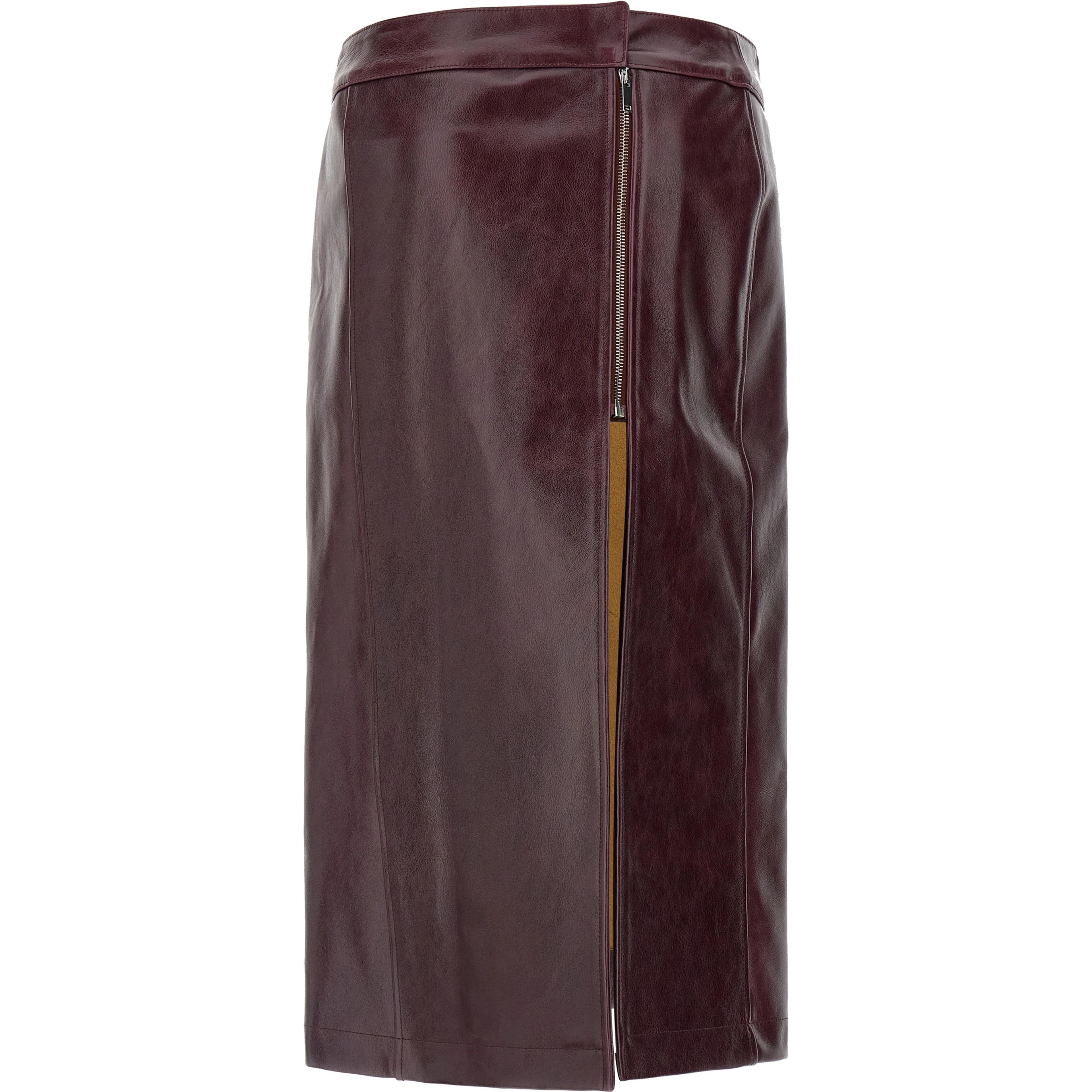 Bordeaux Cowhide Midi Skirt