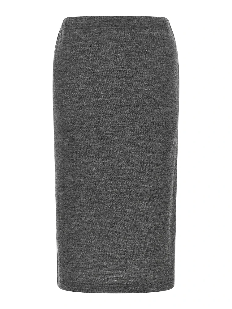 Gray Wool Midi Skirt