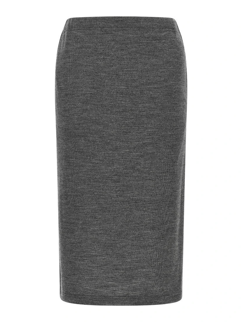 Gray Wool Midi Skirt