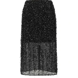 Black Polyester Midi Skirt