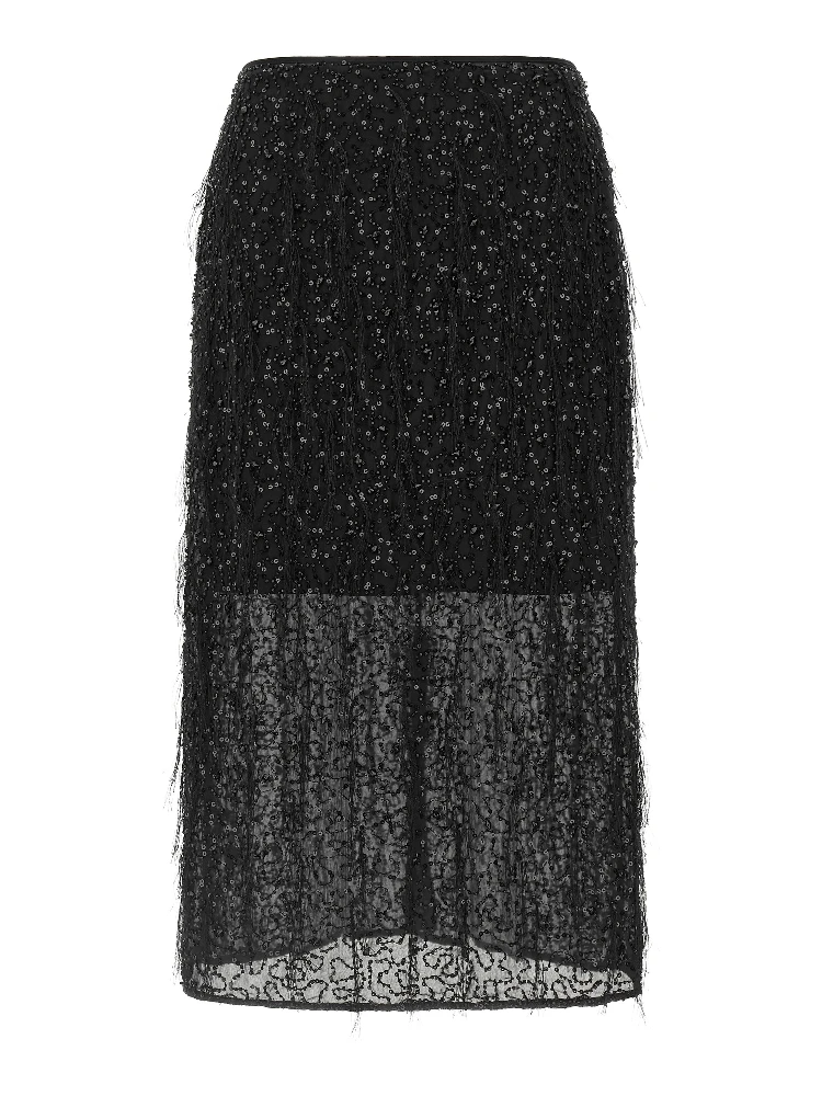 Black Polyester Midi Skirt