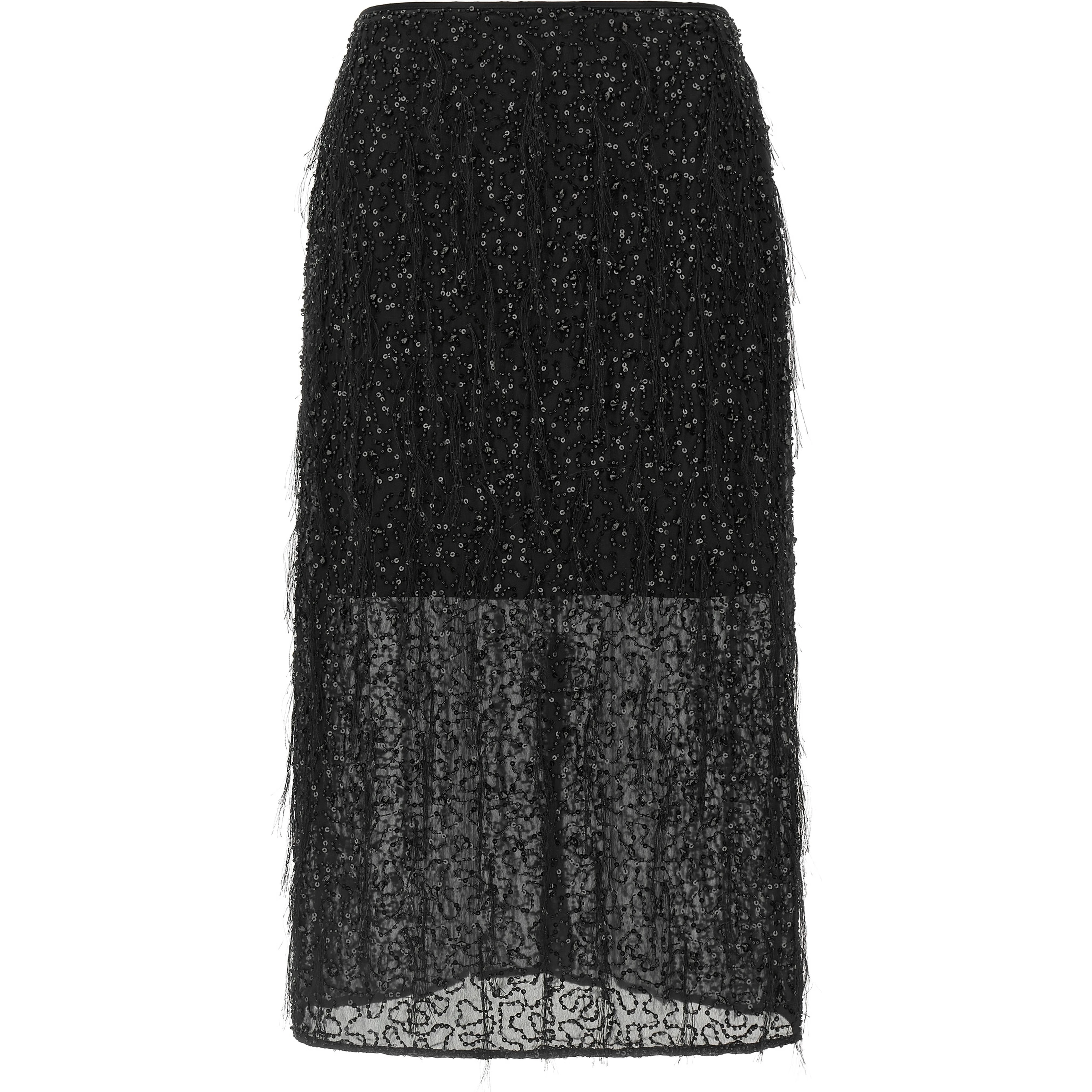 Black Polyester Midi Skirt