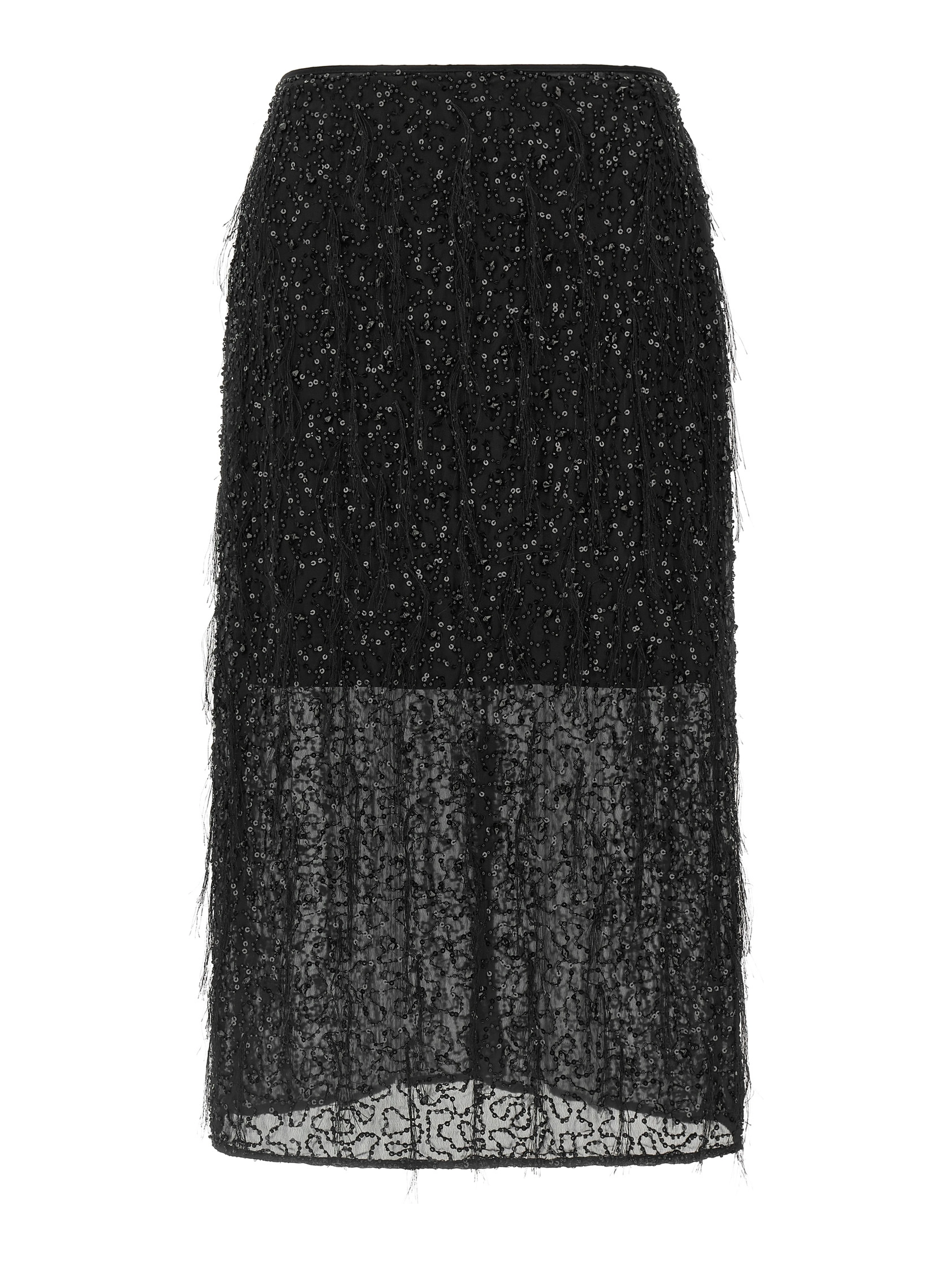 Black Polyester Midi Skirt