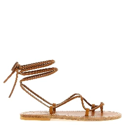 Brown Cowhide Flat Sandals