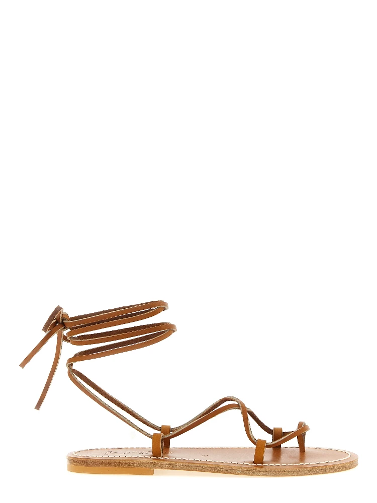 Brown Cowhide Flat Sandals