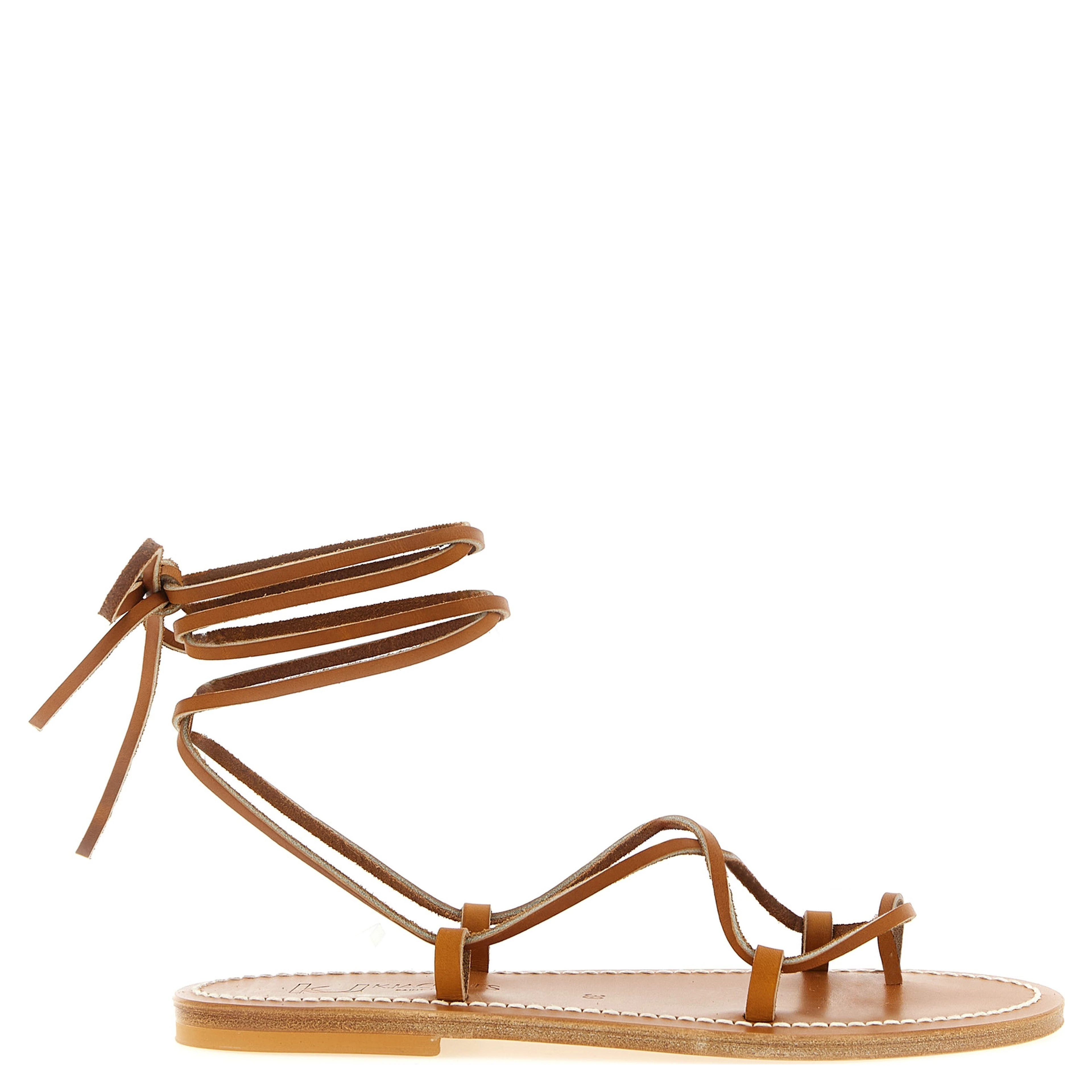 Brown Cowhide Flat Sandals