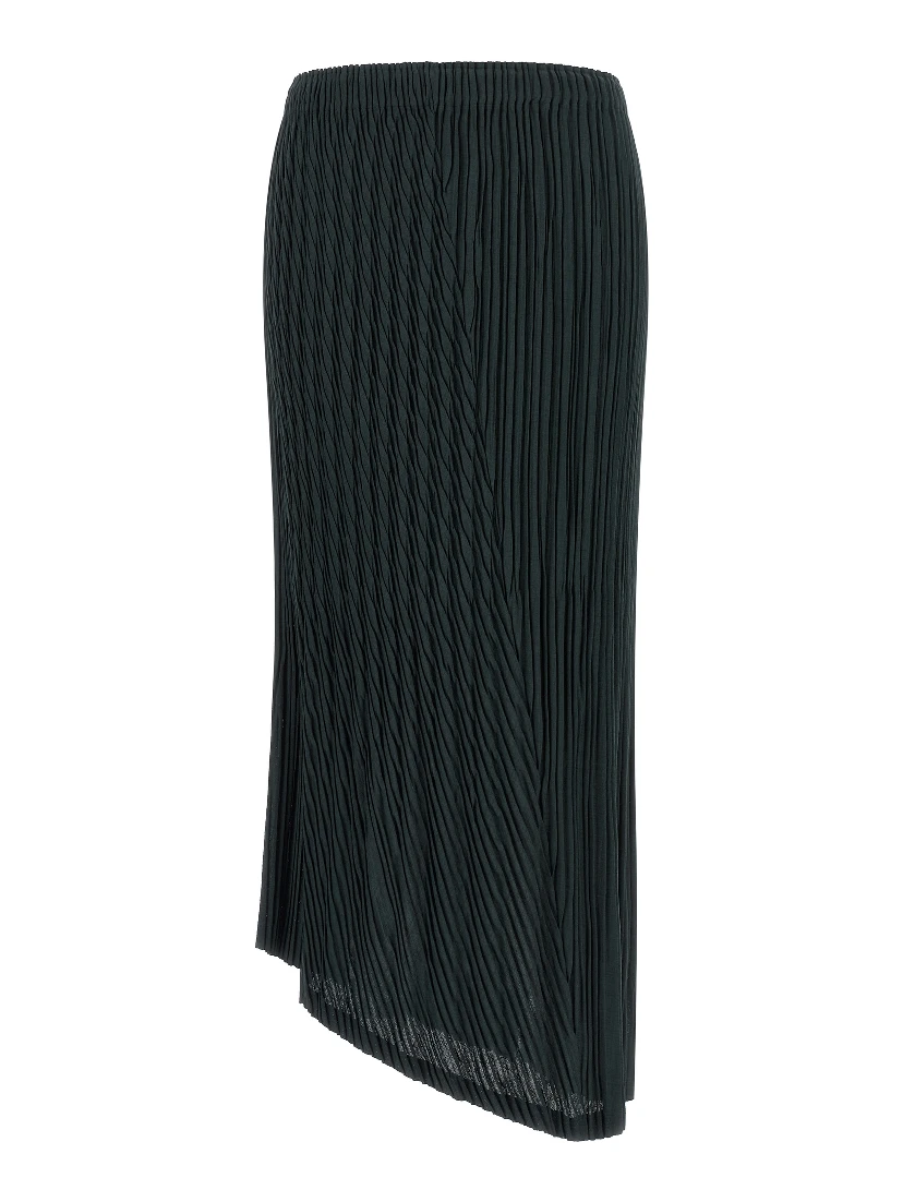 Blue Polyester Midi Skirt