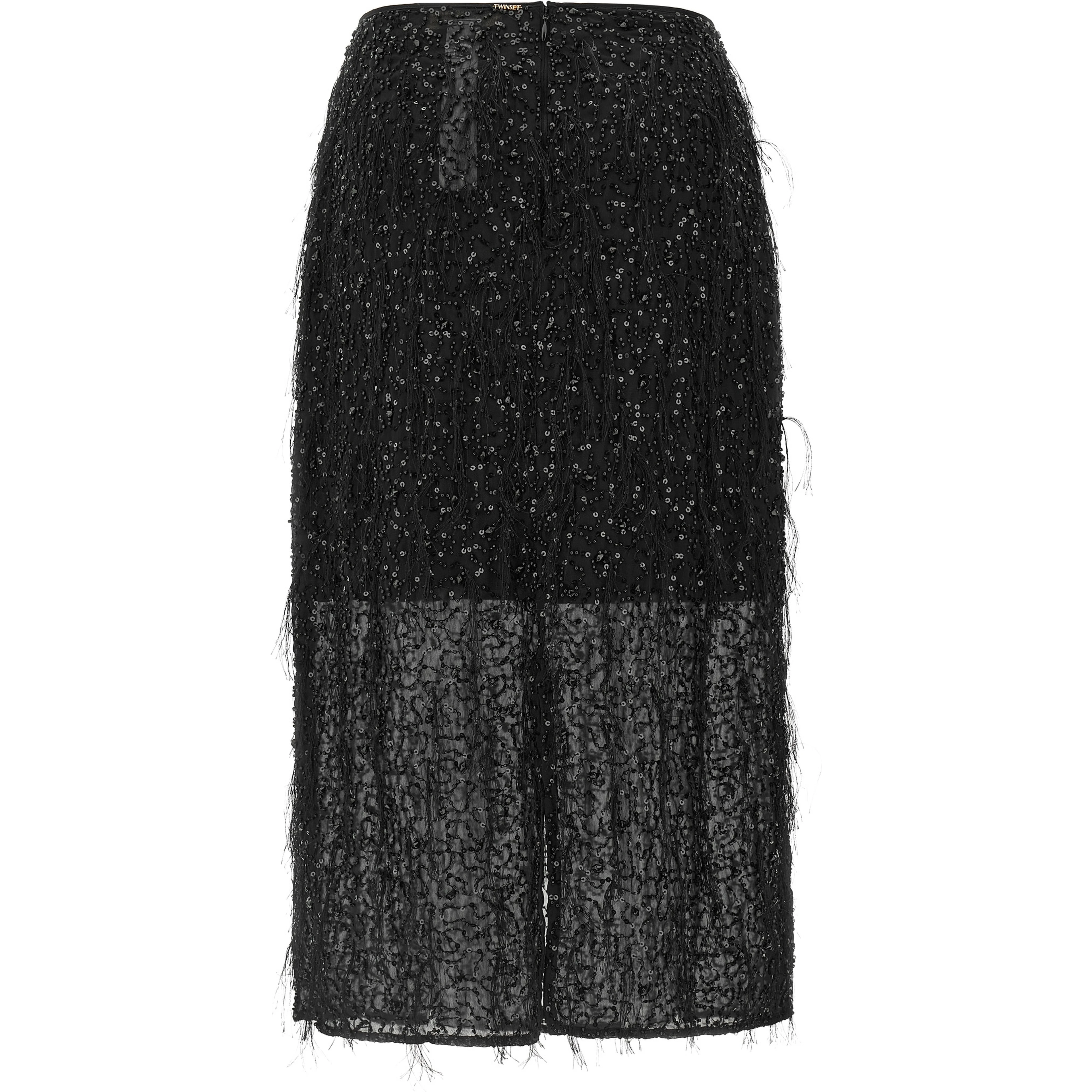Black Polyester Midi Skirt