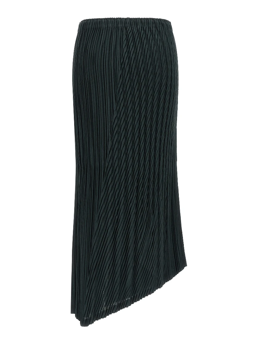 Blue Polyester Midi Skirt