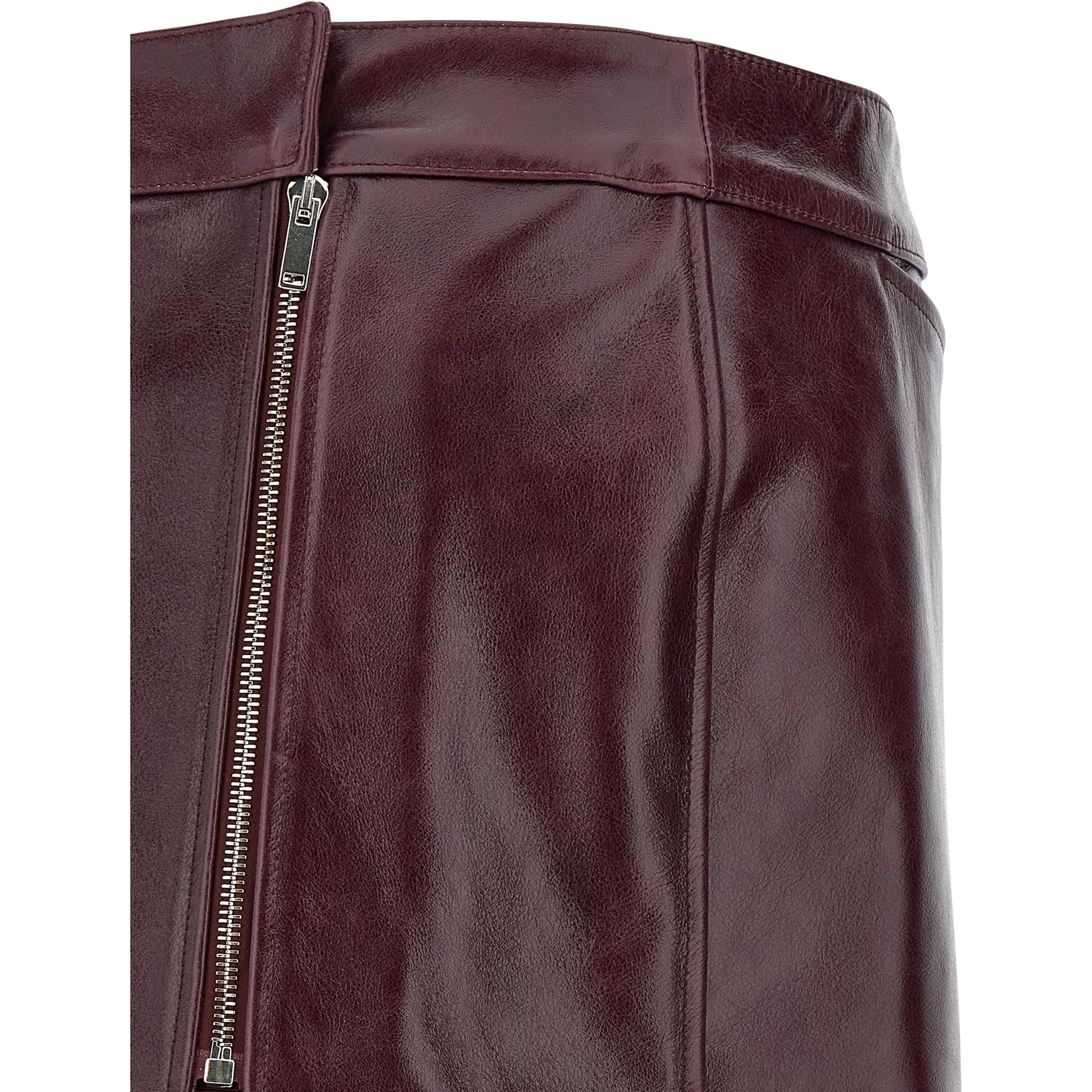 Bordeaux Cowhide Midi Skirt