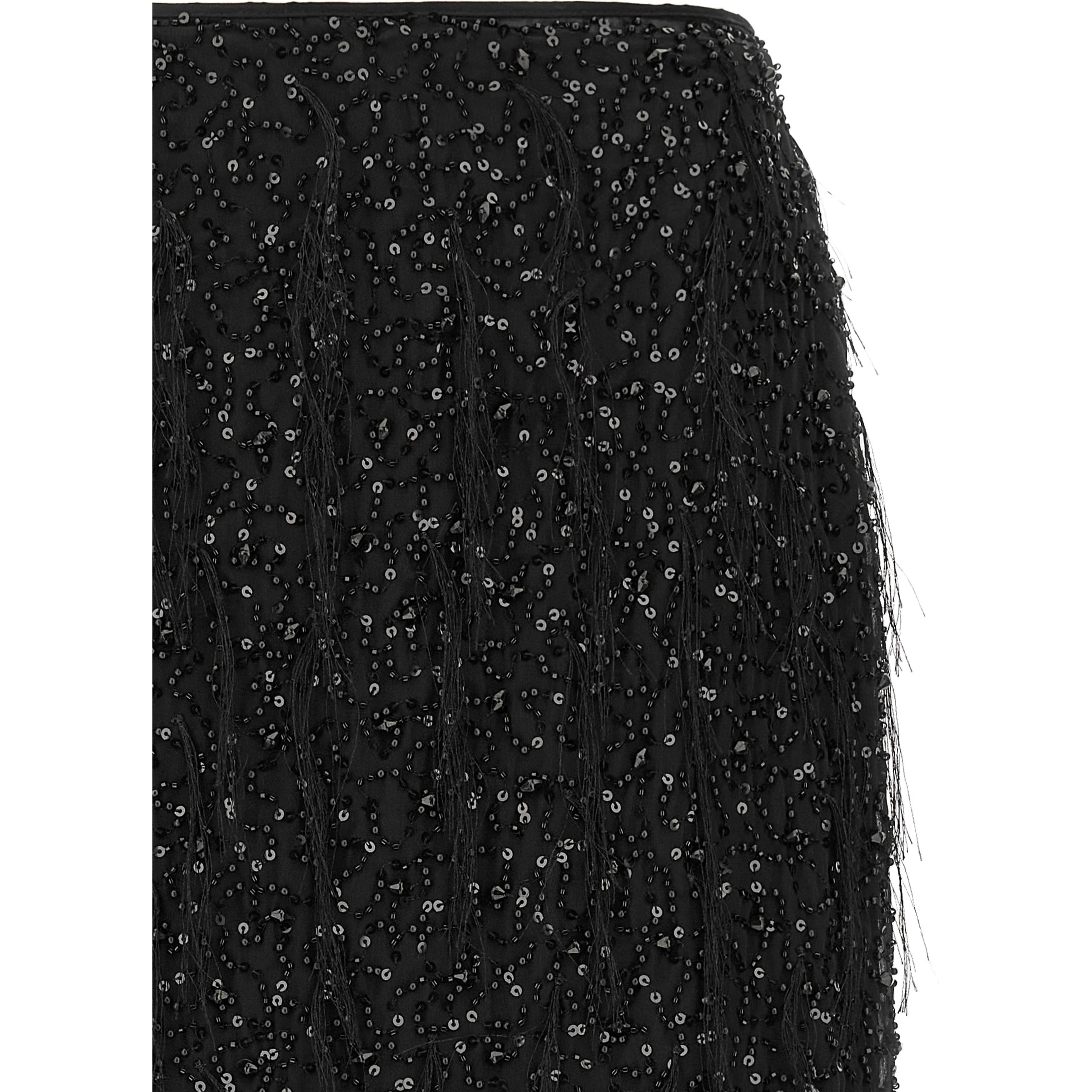 Black Polyester Midi Skirt