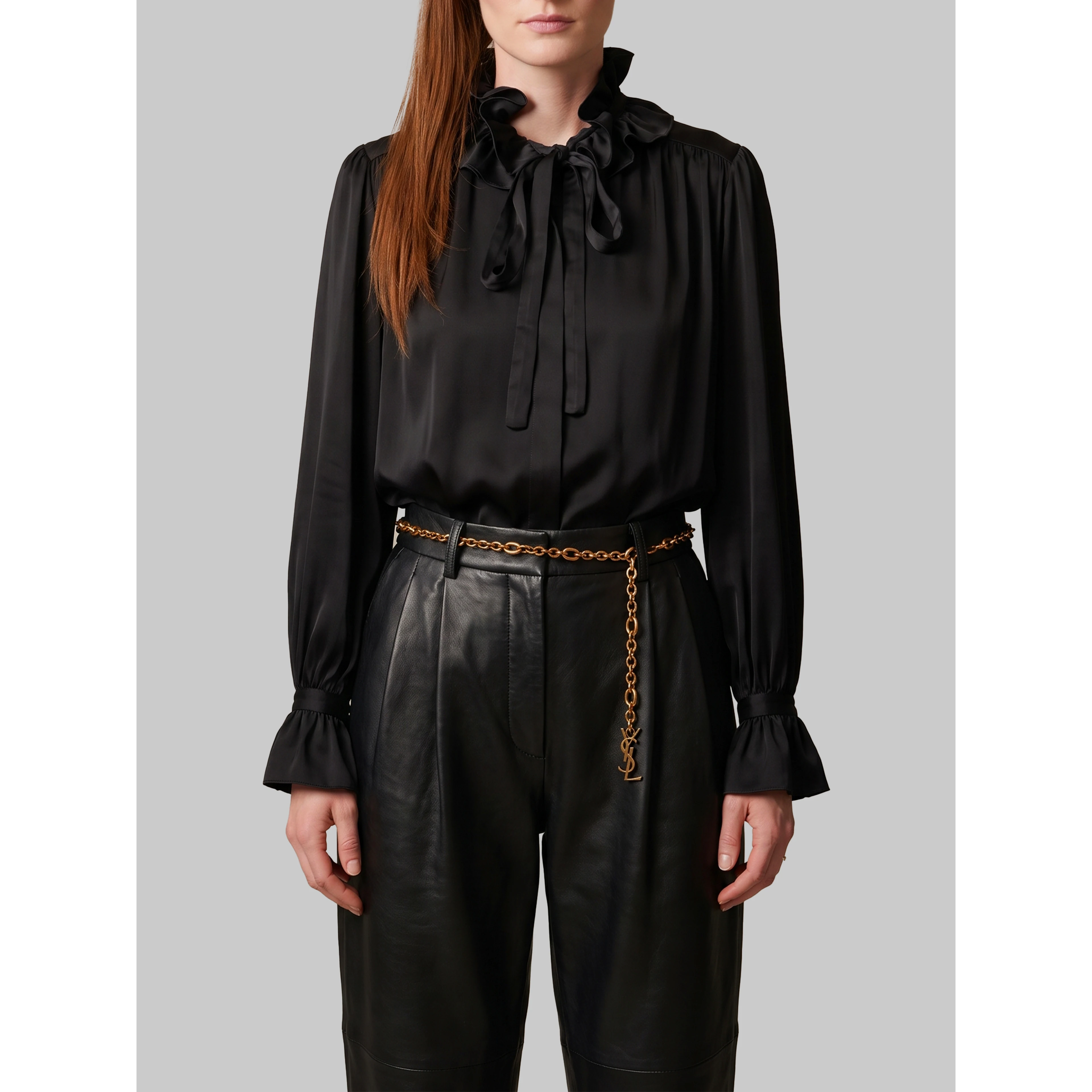 Black ruffled shirt