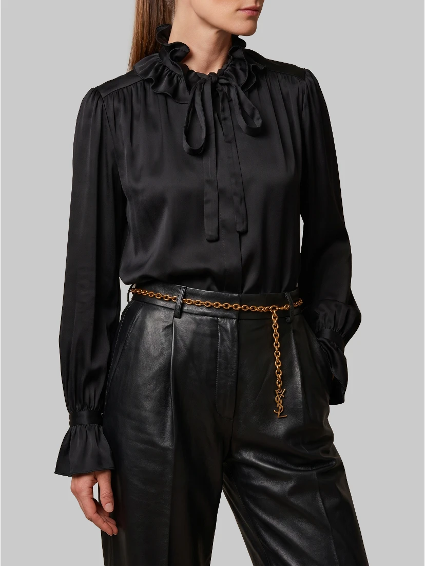 Black ruffled shirt