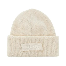 Knitted beanie hat with gros-grain logo