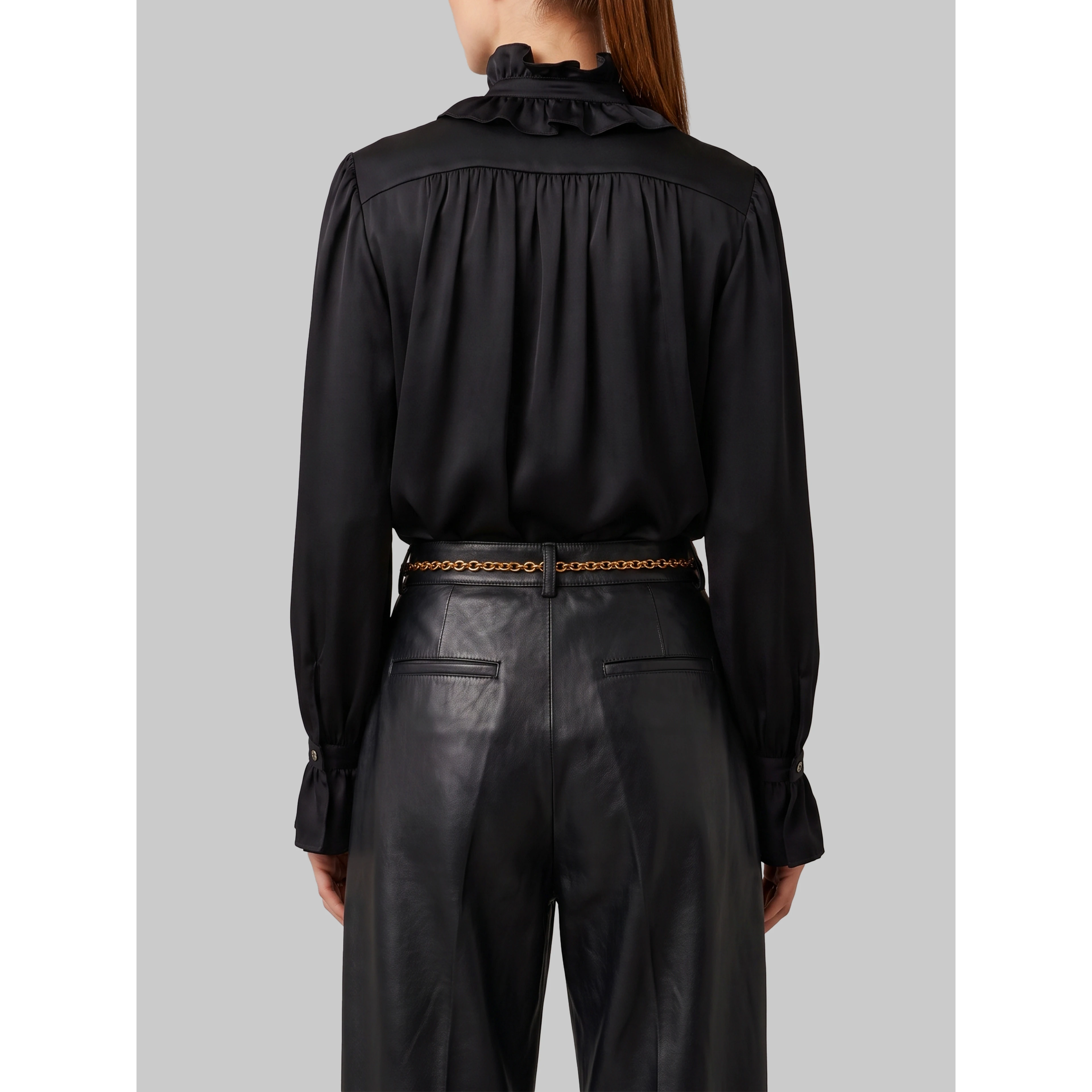 Black ruffled shirt
