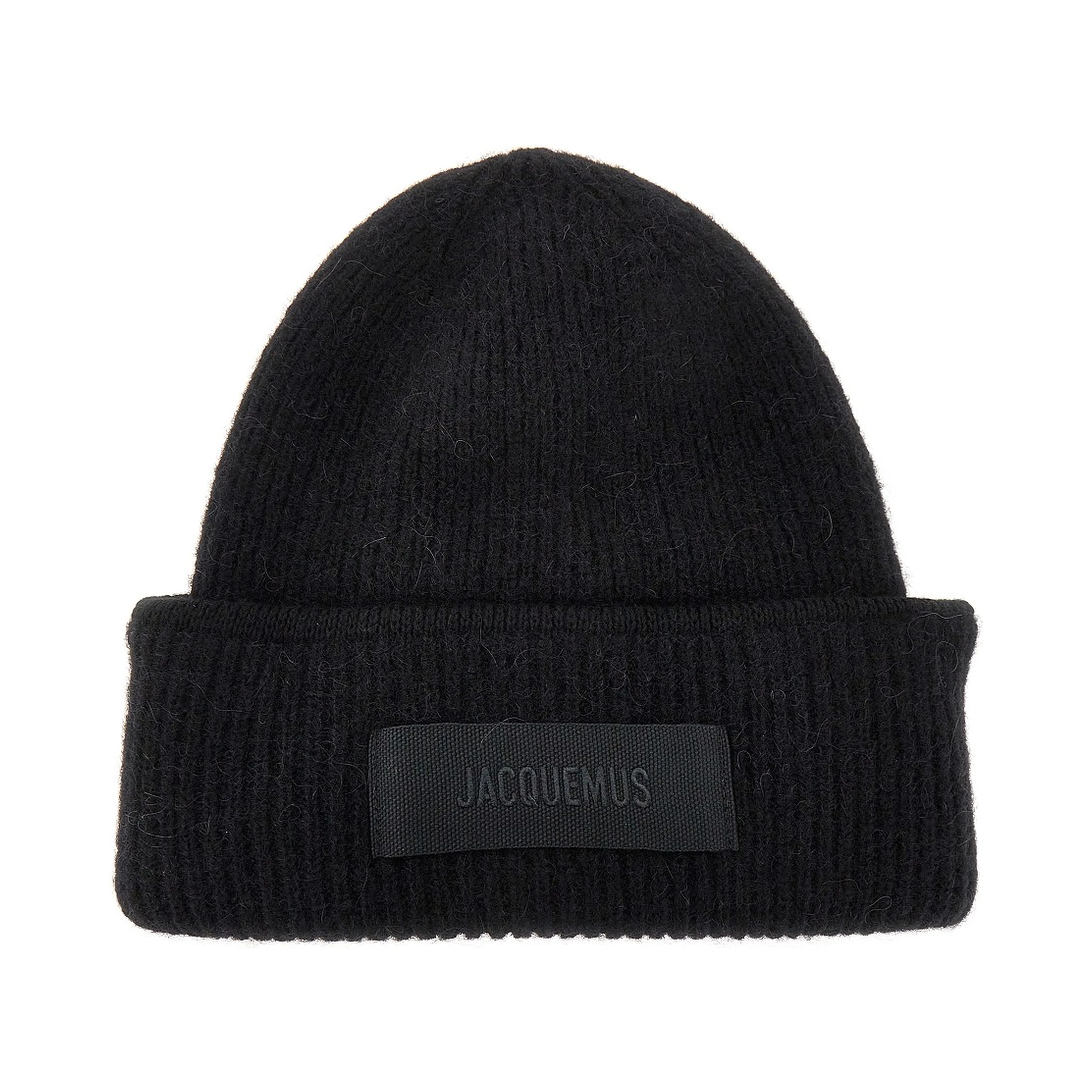 Knitted beanie hat with gros-grain logo