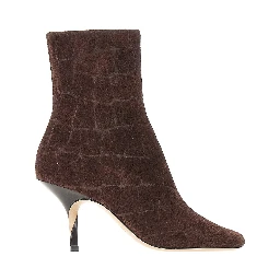 Croco-embossed leather ankle boots