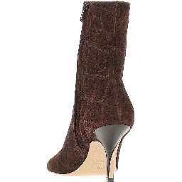 Croco-embossed leather ankle boots