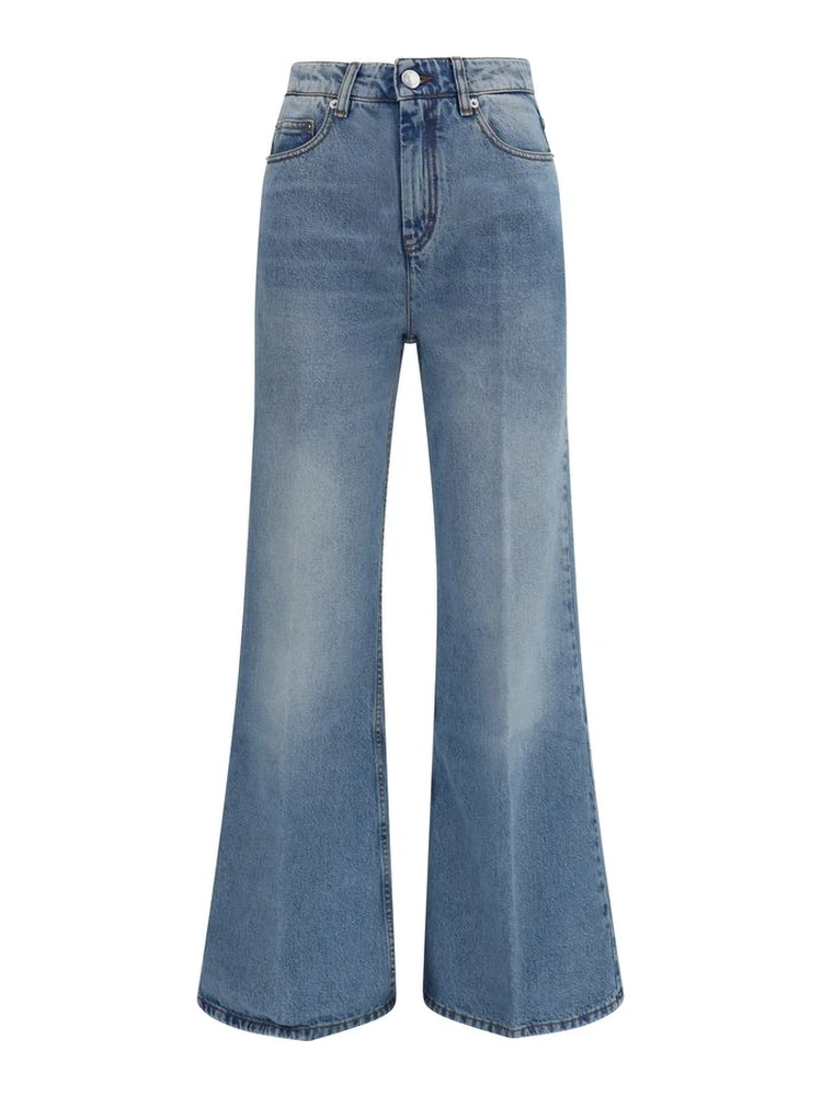 Blue Cotton Flared Jeans