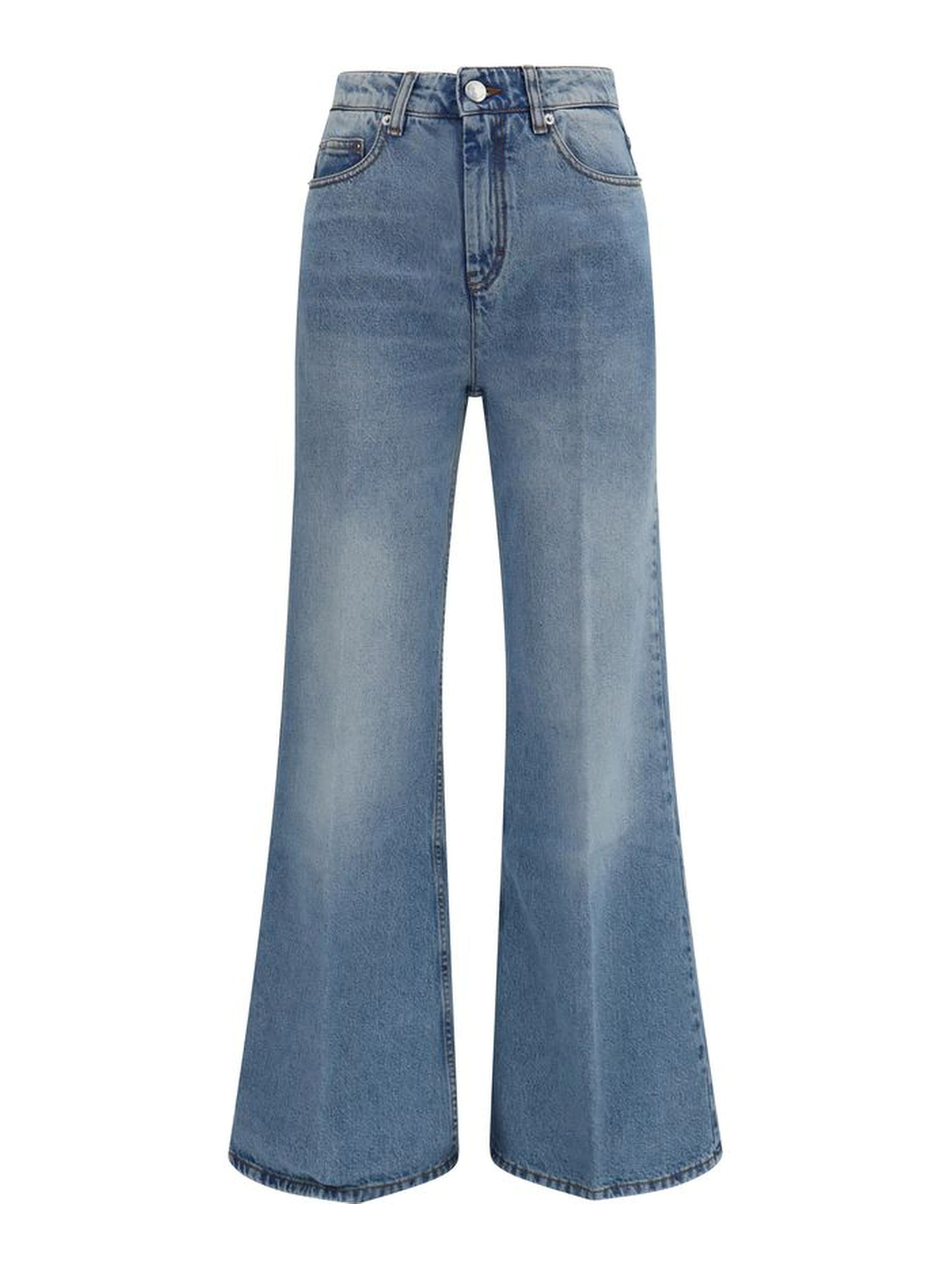 Blue Cotton Flared Jeans