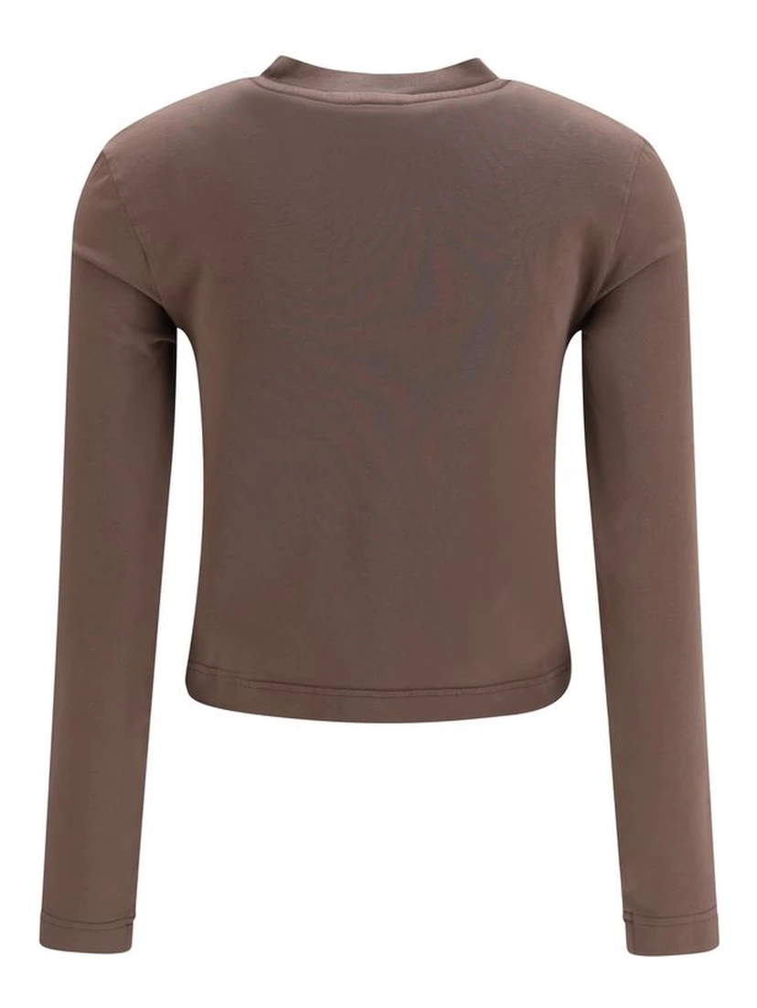 Brown Cotton Long Sleeve T-Shirt