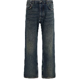 Blue Cotton Straight-Leg Jeans