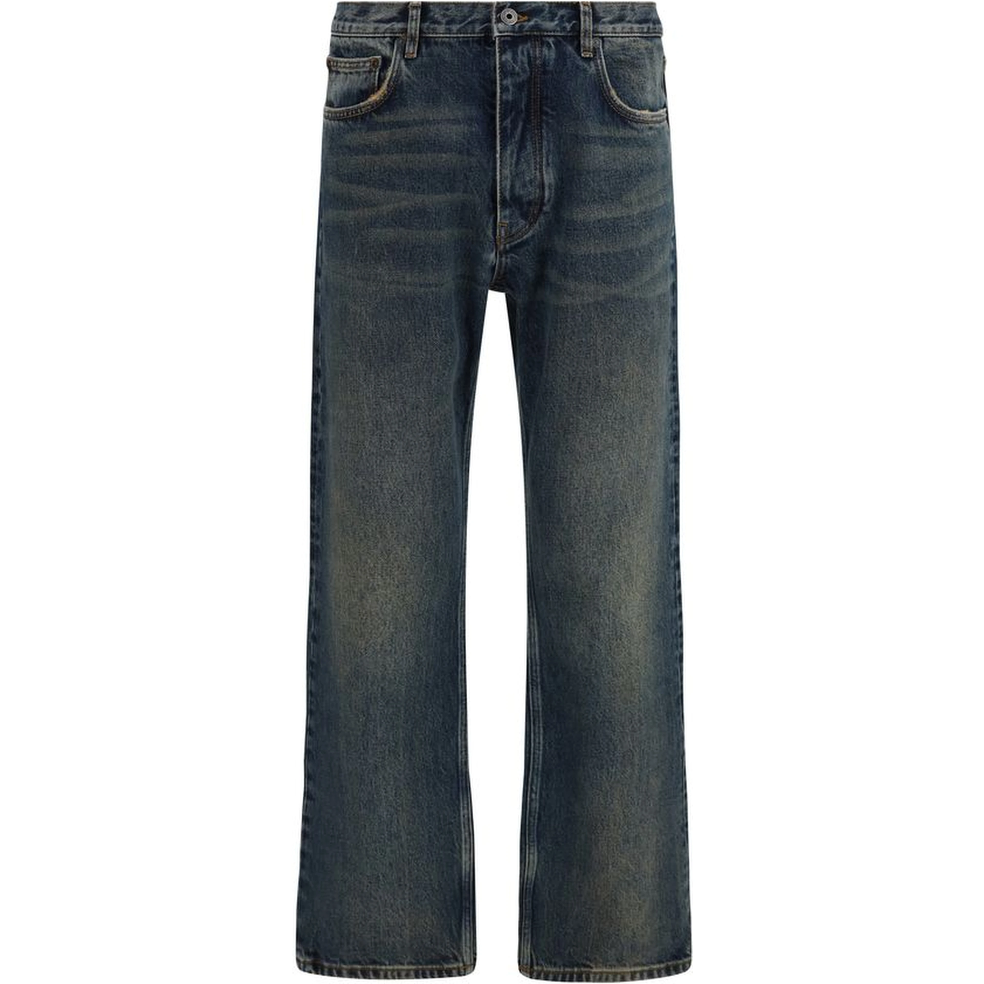 Blue Cotton Straight-Leg Jeans