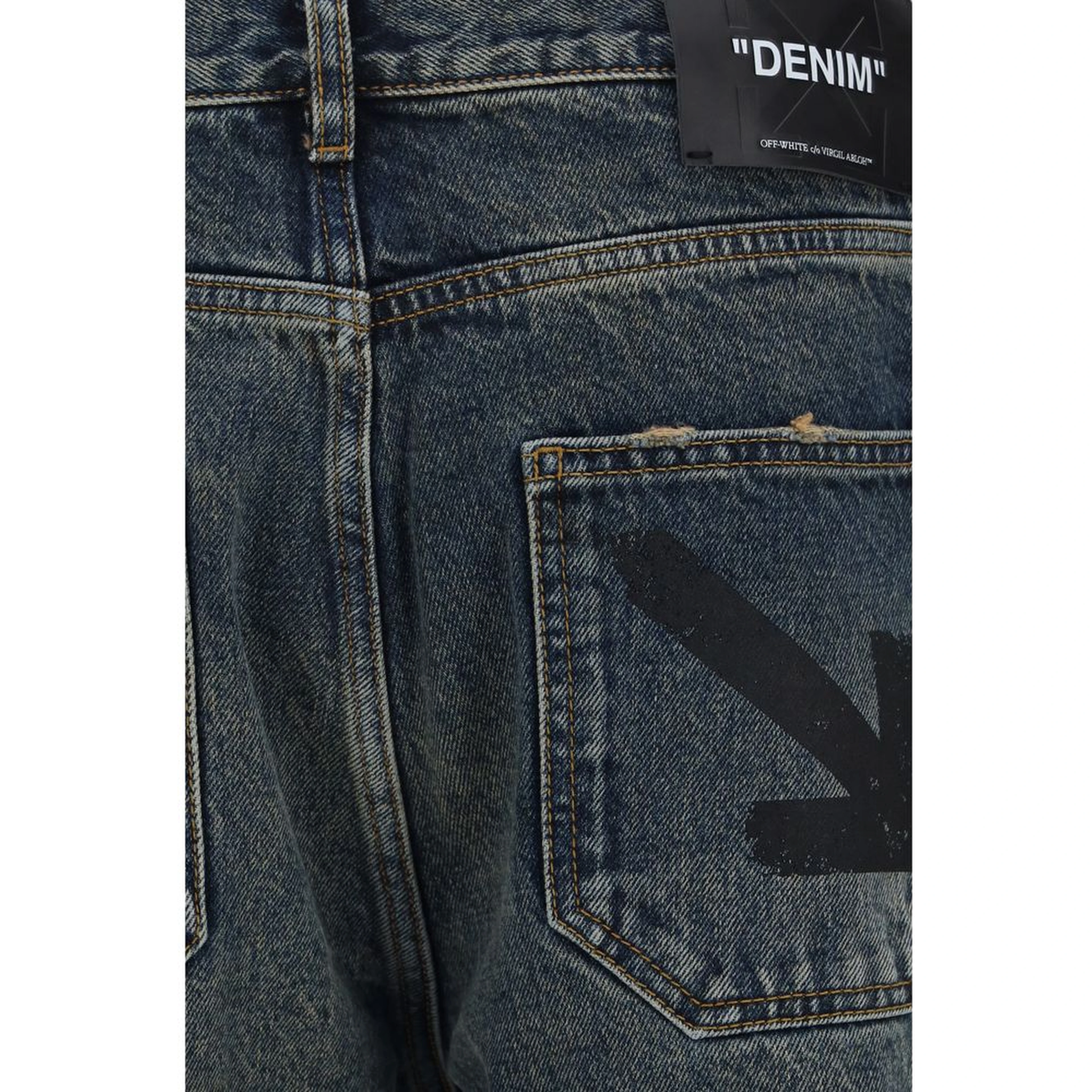 Blue Cotton Straight-Leg Jeans