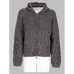 Maglia In Lana Merino Con Zip e Cappuccio