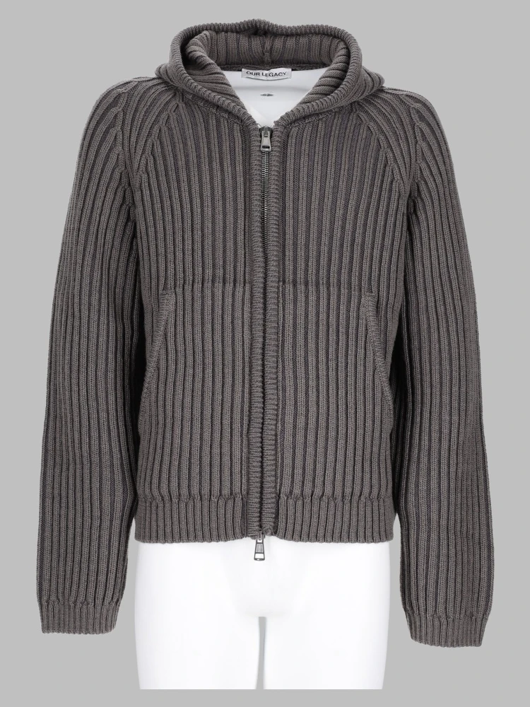 Maglia In Lana Merino Con Zip e Cappuccio