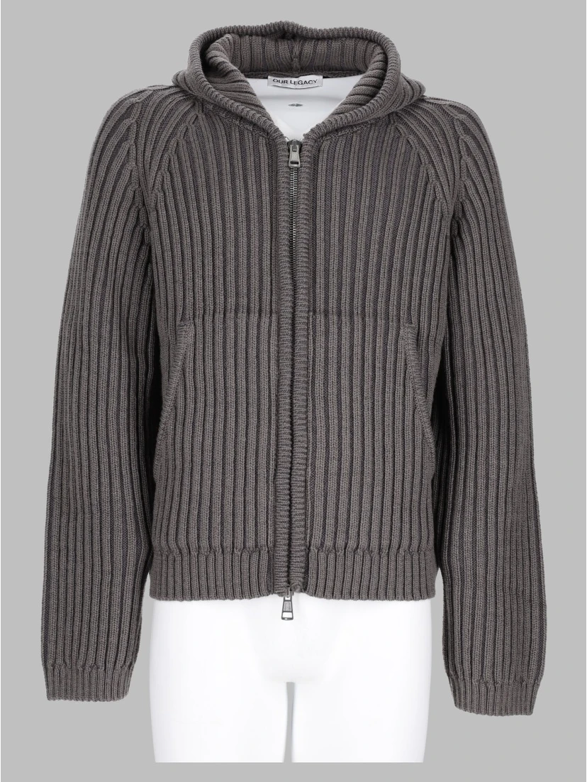 Maglia In Lana Merino Con Zip e Cappuccio