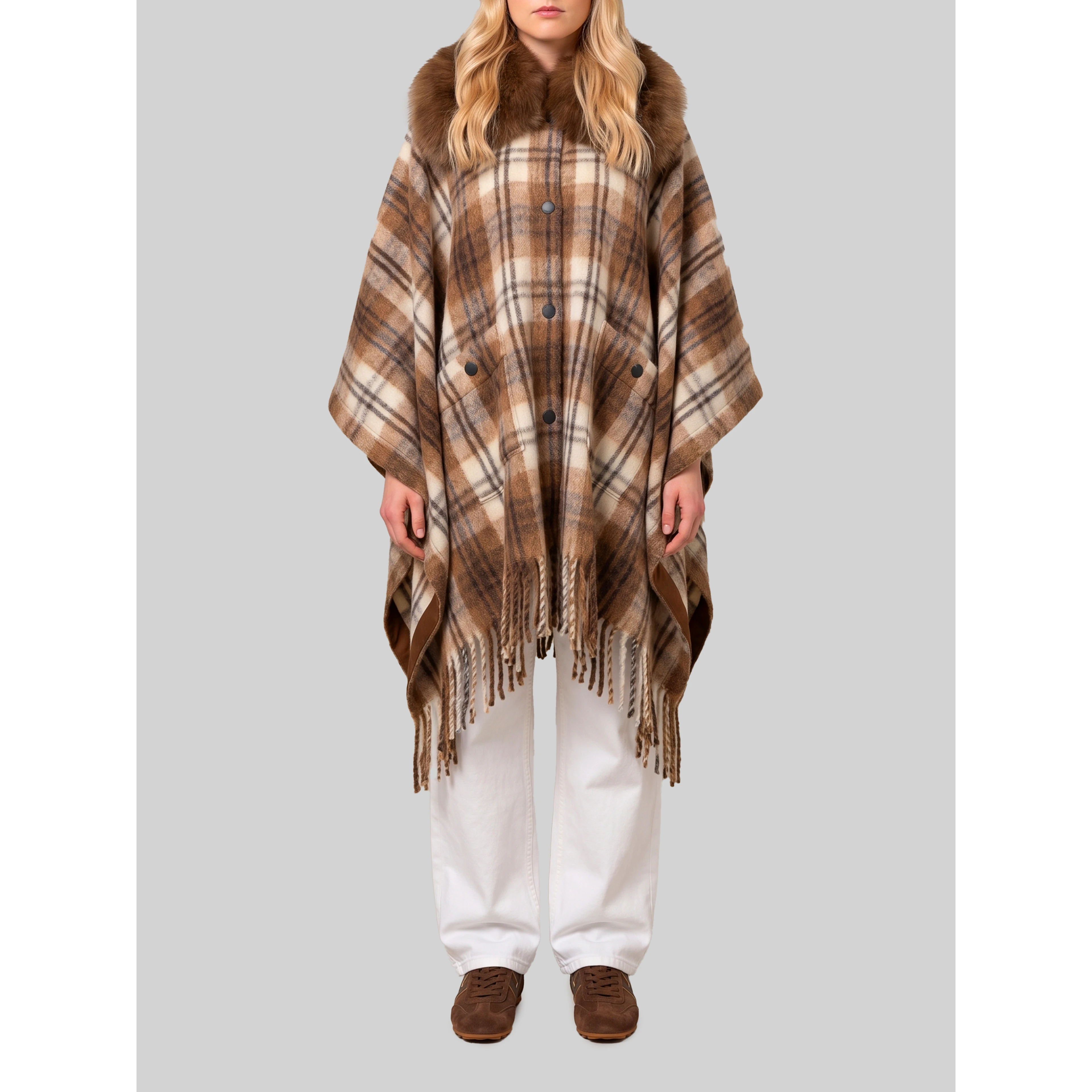 Cape with faux fur detail