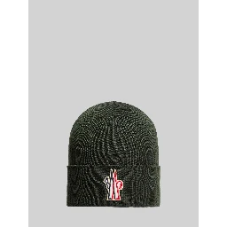 Dark green wool beanie with logo