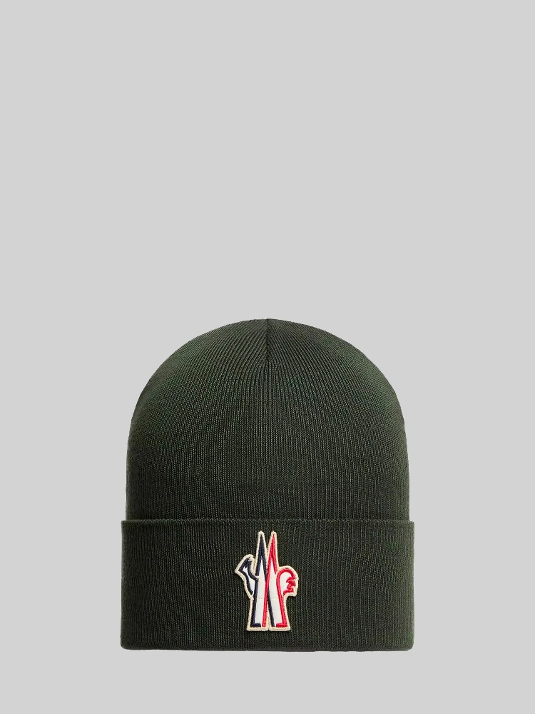Dark green wool beanie with logo