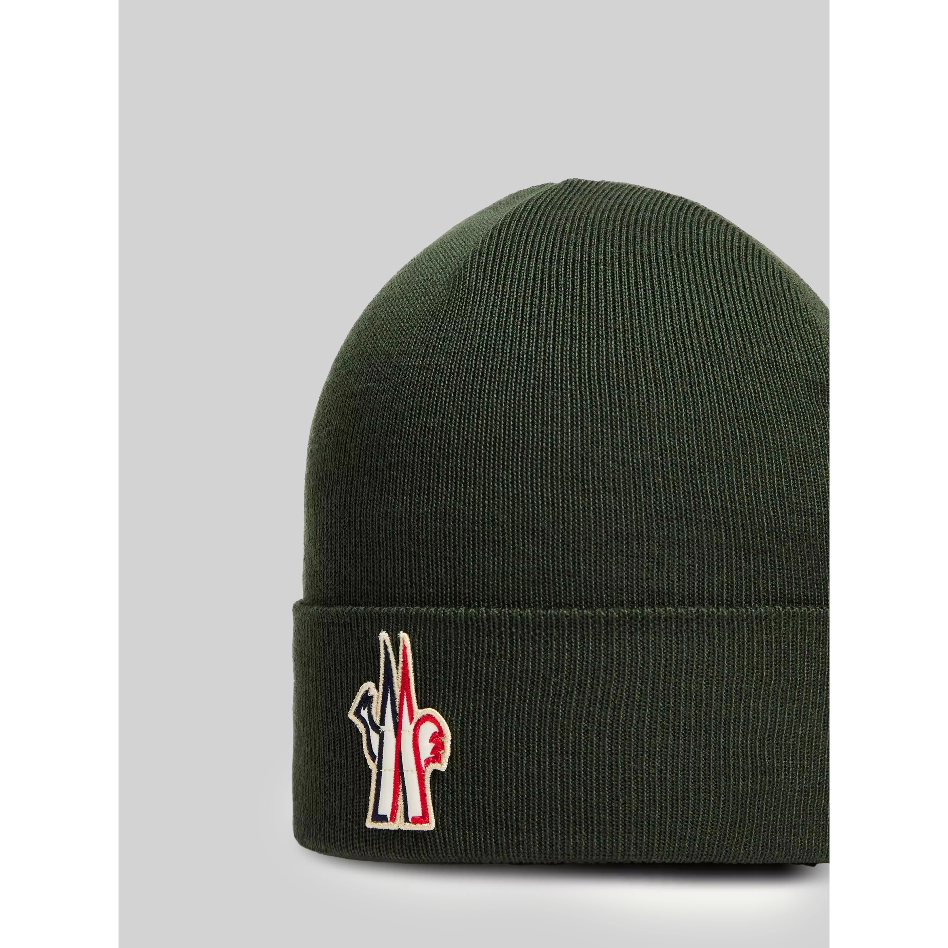 Dark green wool beanie with logo