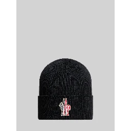 Black wool beanie with logo